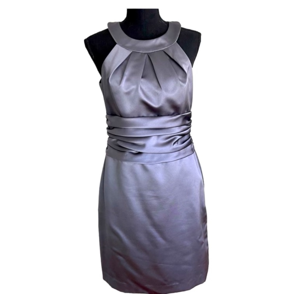 David’s Bridal Pewter Satin Ruched Cocktail Mini Dress Size 8